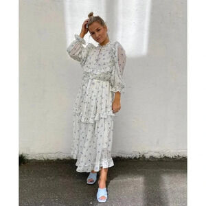 NWOT $299 STELLA NOVA Barbara Floral Ruffled Tiered Midi Dress - Cottagecore